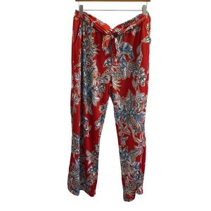 💋Hot Kiss Red Floral Wide Leg Pants Tie Waist XL